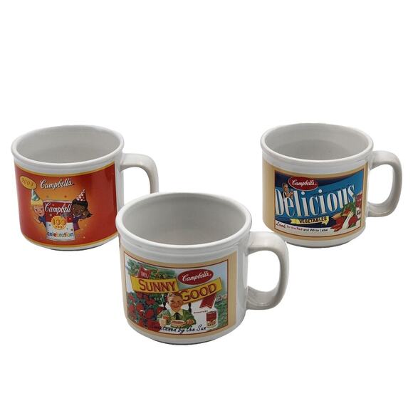 Campbell's Soup Mugs Houston Harvest Set Of 3 VTG 2003 - 2005 Tomato Soup - Picture 2 of 12